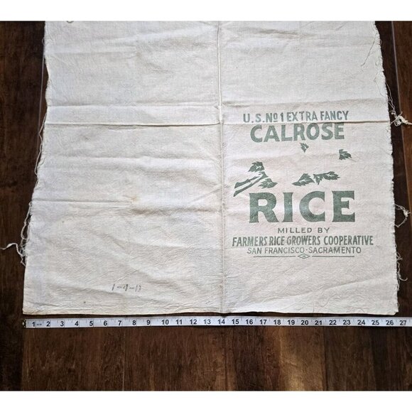 Calrose Rice Bag 27 X 29 Cut US No 1 Extra Fancy Green San Francisco Stains 14D - Picture 9 of 10